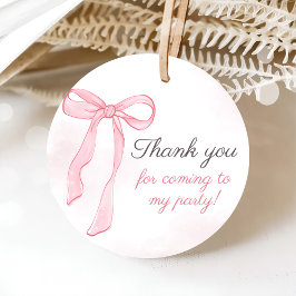 Coquette Waterverf Roze Schattigee strik Verjaarda Bedankjes Labels