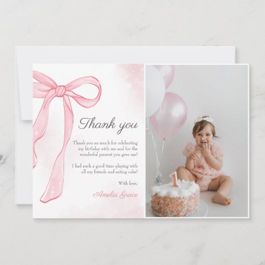 Coquette Waterverf Roze Schattigee strik Verjaarda Bedankkaart (Voorkant)