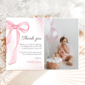 Coquette Waterverf Roze Schattigee strik Verjaarda Bedankkaart