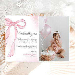 Coquette Waterverf Roze Schattigee strik Verjaarda Bedankkaart