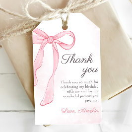 Coquette Waterverf Roze Schattigee strik Verjaarda Cadeaulabel