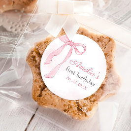 Coquette Waterverf Roze Schattigee strik Verjaarda Ronde Sticker