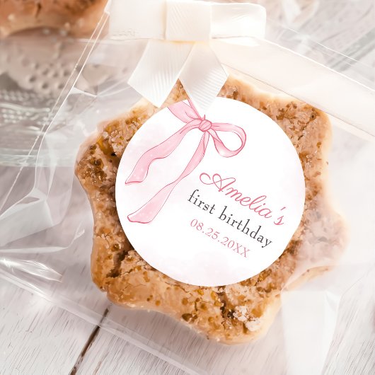 Coquette Waterverf Roze Schattigee strik Verjaarda Ronde Sticker