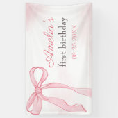 Coquette Waterverf Roze Schattigee strik Verjaarda Spandoek (Verticaal)