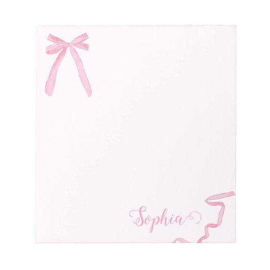 Coquette waterverf Roze strikje lint gepersonalise Notitieblok (Voorkant)