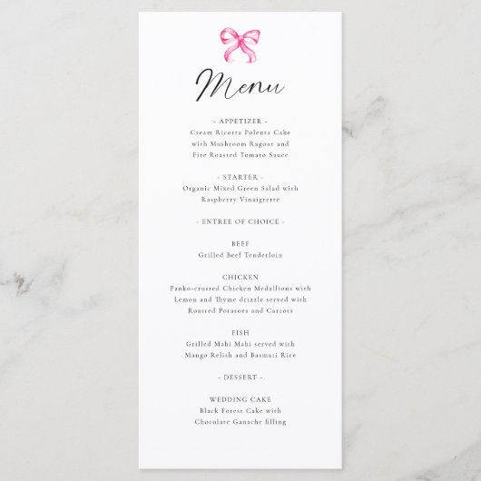 Coquette Wedding Menu Elegant Eenvoudig (Voorkant)