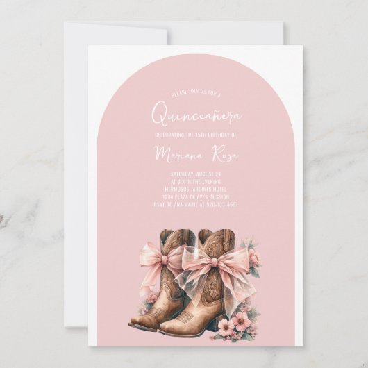 Coquette Western Laarzen Quinceanera Verjaardag Kaart (Voorkant)