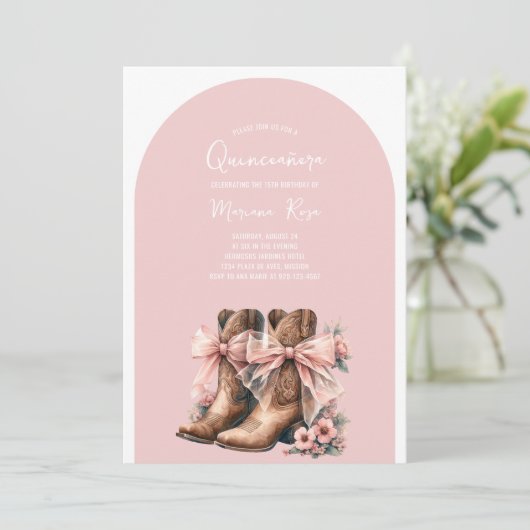 Coquette Western Laarzen Quinceanera Verjaardag Kaart (Staand voorkant)