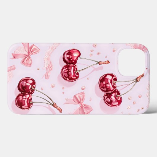 Coquette Whimsical Cherries & Roze Bogen Case-Mate iPhone Case (Achterkant (horizontaal))