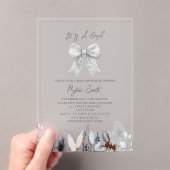 Coquette White Bow Winter Botanisch Baby shower Acryl Uitnodigingen (Insitu (Draagbaar))