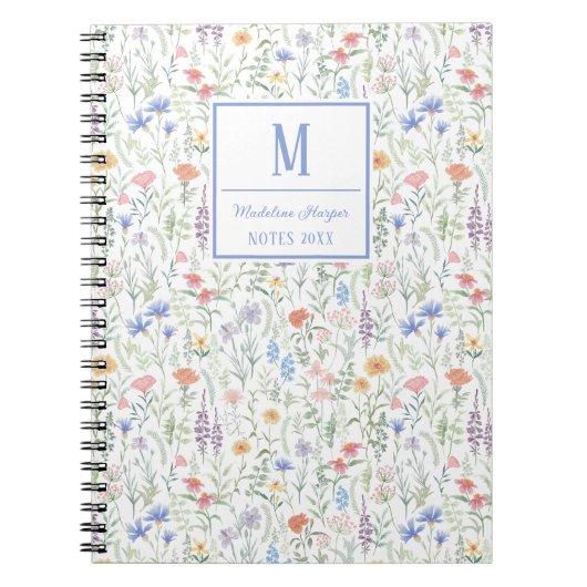 Coquette Wildflower Meadow Personalised Blue Notitieboek (Voorkant)