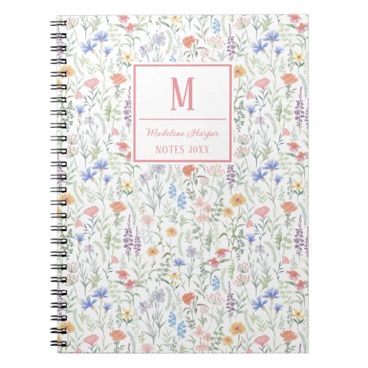Coquette Wildflower Meadow Personalised Pink Notitieboek (Voorkant)