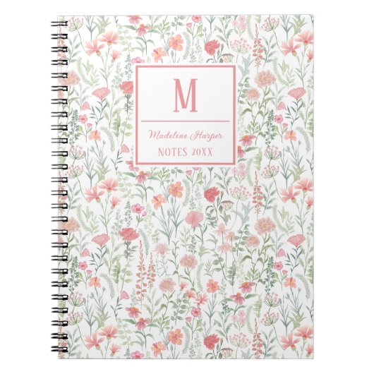 Coquette Wildflower Meadow Personalised Pink Notitieboek (Voorkant)