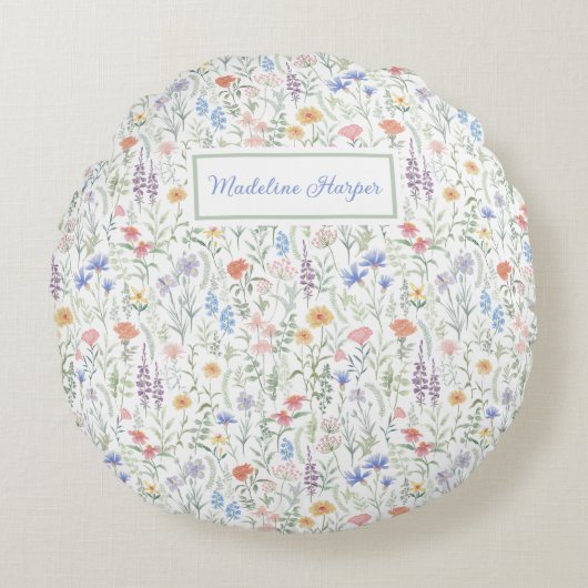 Coquette Wildflower Meadow Personalised  Rond Kussen (Voorkant)