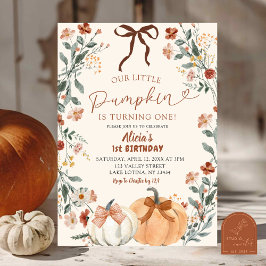 Coquette Wildflower Pumpkin 1st Birthday  Kaart