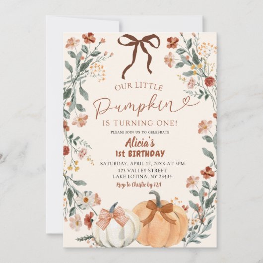 Coquette Wildflower Pumpkin 1st Birthday  Kaart (Voorkant)