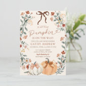 Coquette Wildflower Pumpkin Baby Shower Invitation Kaart (Staand voorkant)