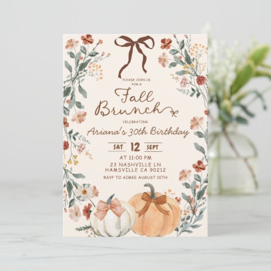 Coquette Wildflower Pumpkin Fall Brunch Birthday  Kaart (Staand voorkant)