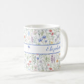 Coquette Wildflower Weide Personalized Blauw Koffiemok (Voorkant rechts)