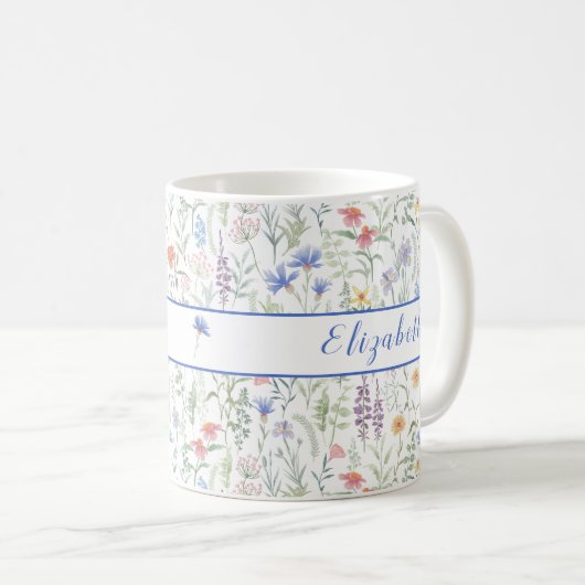 Coquette Wildflower Weide Personalized Blauw Koffiemok (Voorkant rechts)