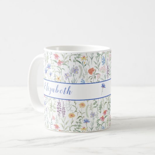 Coquette Wildflower Weide Personalized Blauw Koffiemok (Voorkant links)