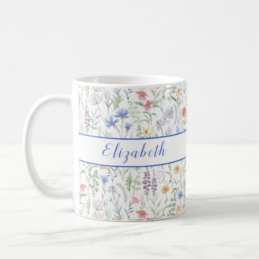 Coquette Wildflower Weide Personalized Blauw Koffiemok (Links)