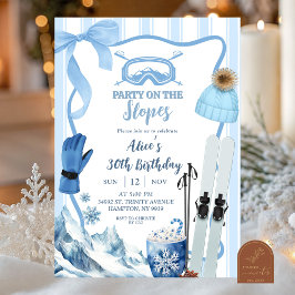 Coquette Winter Blauwe pastel Ski verjaardag Kaart