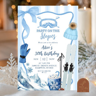 Coquette Winter Blauwe pastel Ski verjaardag Kaart