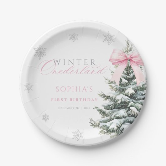 Coquette Winter Onederland First Birthday Papieren Bordje (Voorkant)