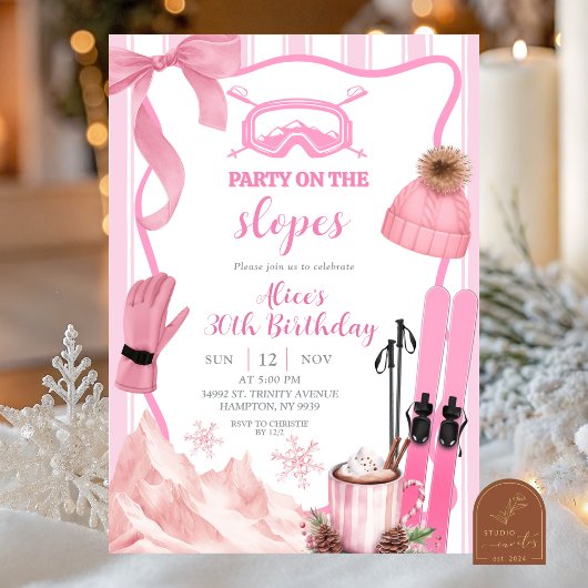 Coquette Winter Pink pastel Ski birthday Kaart