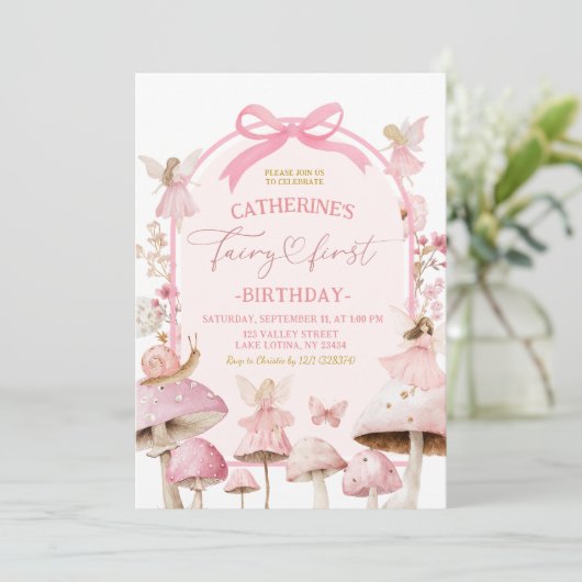 Coquette wit en roze fee eerste verjaardag kaart (Staand voorkant)