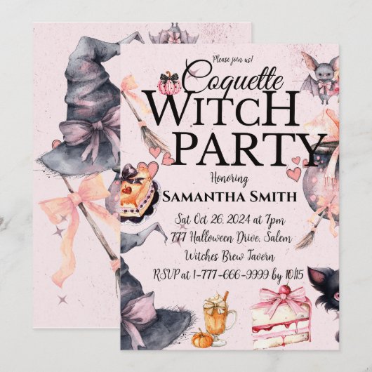 Coquette Witch Party Halloween uitnodiging (Voorkant / Achterkant)