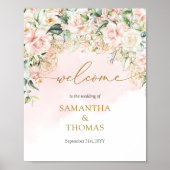 Coquette zacht roze rozen goud bruiloft Welkom Poster (Voorkant)
