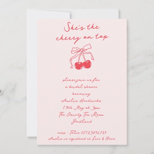 Coquette Ze is de kers op het Vrijgezellenfeest Kaart (Voorkant)