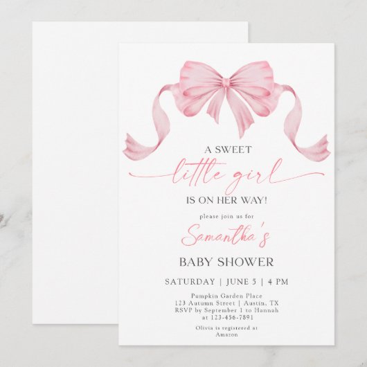 Coquette Zoete Kleine Meisje Strik Rand Baby Showe Kaart (Voorkant / Achterkant)