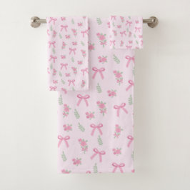 Coquette Zomer Pastel Roze Strikken en Rozen Bloem Bad Handdoek