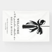 Coquette zwart lint en kwast afstudeerfeest bord spandoek (Horizontaal)