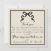 Coquette zwarte boog Arbeid & Levering NICU Zieken Bedankkaart (Voorkant)