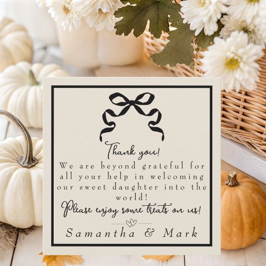 Coquette zwarte boog Arbeid & Levering NICU Zieken Bedankkaart