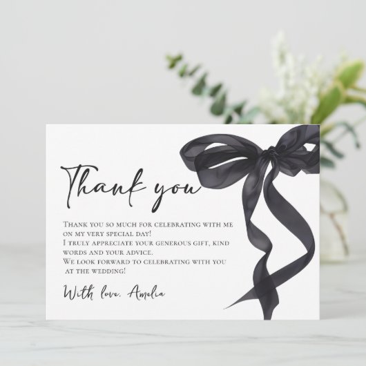 Coquette Zwarte Boog Bruiloft Dankkaart Bedankkaart (Staand voorkant)
