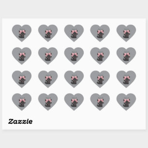 Coquette Zwarte Kat Roze Strik Hart Stickers