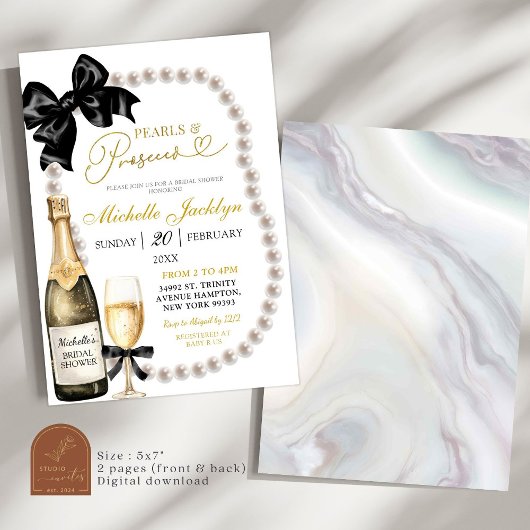 Coquette zwarte parels en prosecco Vrijgezellenfee Kaart