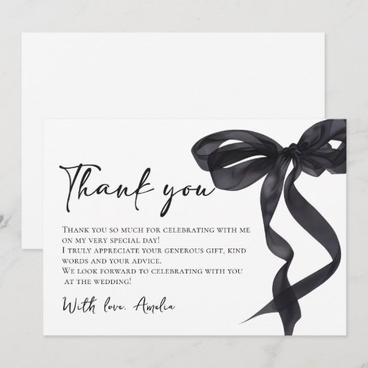 Coquette Zwarte Strik Bruidsfeest Bedankkaart (Voorkant / Achterkant)