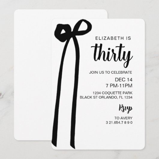 Coquette Zwarte Strik Uitnodiging,  Bewerkbare Uit Kaart (Voorkant / Achterkant)