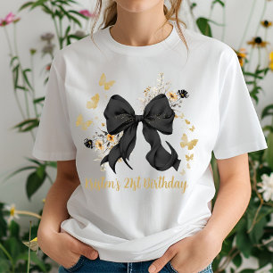 Coquette Zwarte Strik Wilde Bloemen Verjaardag  T-shirt