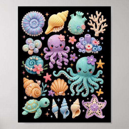 Coquettes Zeeleven Kawaii Kwallen Octopus Strand Poster (Voorkant)