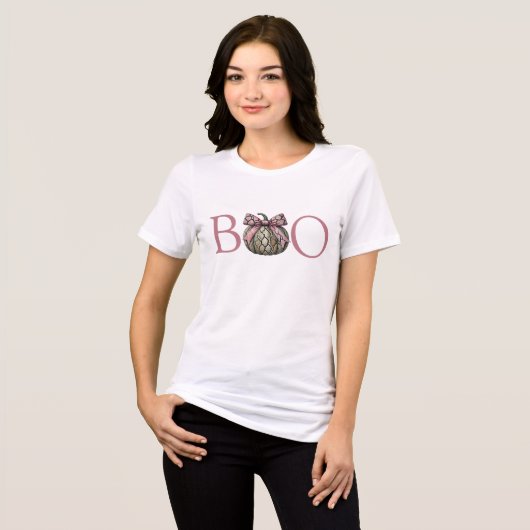 Coquettish Boo Halloween Snake Skin Pompoen Roze Tri-Blend Shirt (Voorkant volledig)