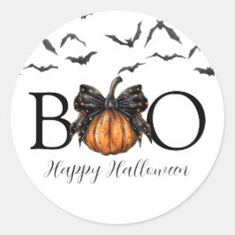 Coquettish Halloween Boo Pumpkin Bats Black Bow Ronde Sticker