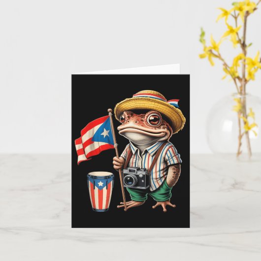 Coqui Frog Puerto Rico Puerto Ricaanse Vlag Taino  Kaart (Gele Bloem)