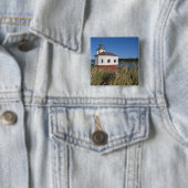 Coquille rivier vuurtoren, Oregon, VS Vierkante Button 5,1 Cm (In situ)